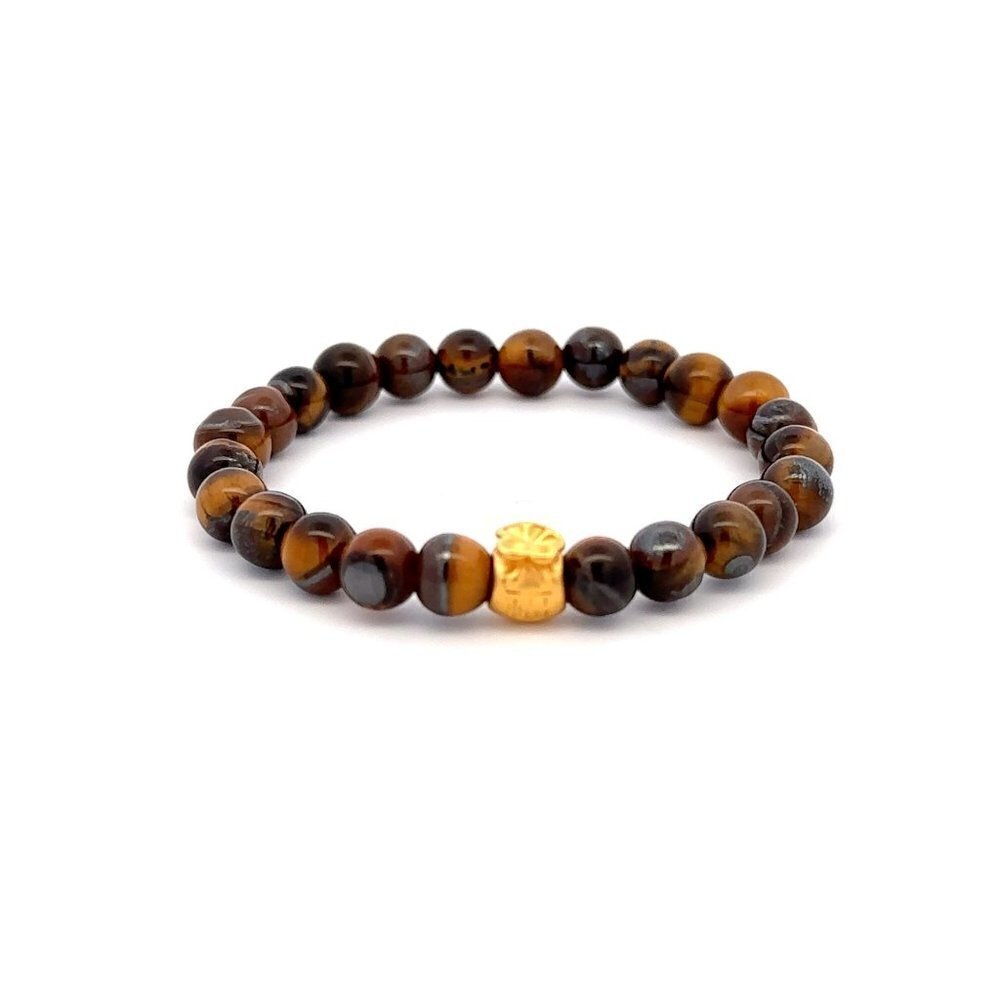 24K Gold Money Bag Lucky Charm Bracelet Gemstones Tiger Eye Brown 6mm